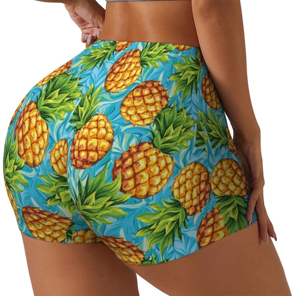 Fotbe Pineapple Shorts Sin Costuras – Shorts Deportivos de Cintura Alta para Mujer, Elásticos para Gimnasio, Yoga, Running o Ciclismo-Large