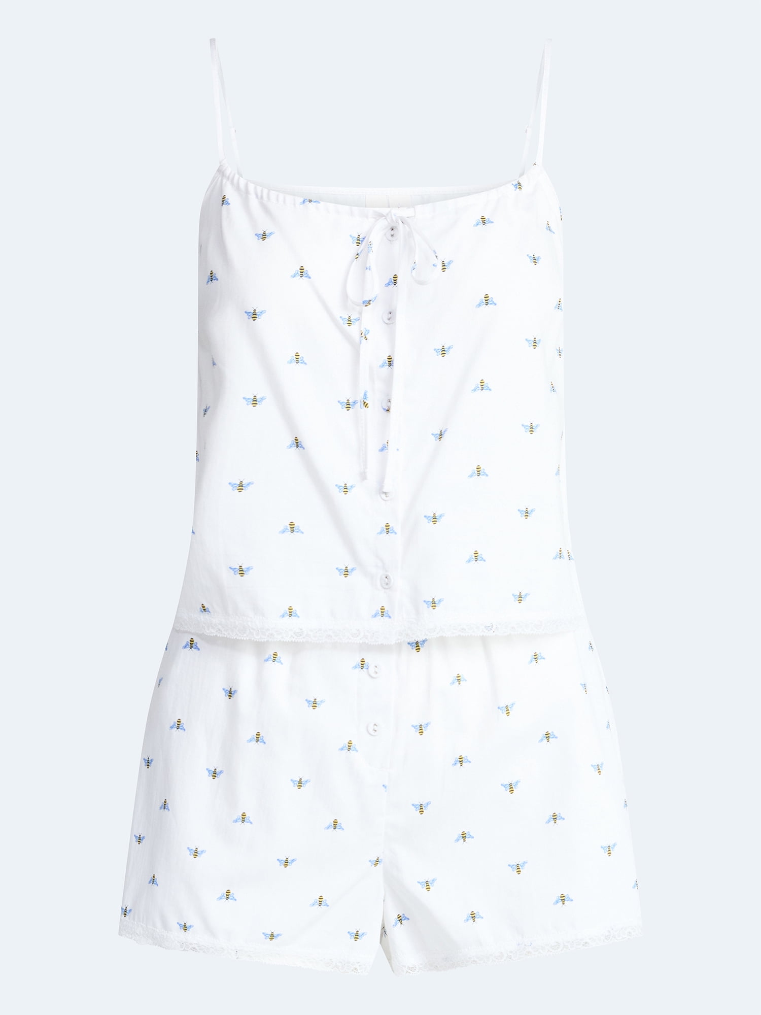 Joyspun Women's Poplin Cami and Shorts Sleep Set with Lace Trim, 2-Piece, Sizes XS-3X