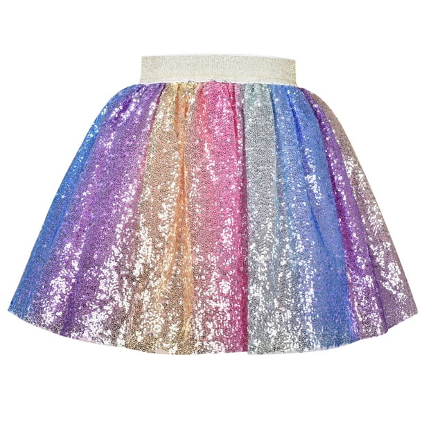 Sunny Fashion Girls Skirt Rainbow Unicorn Sequin Sparkling Tutu