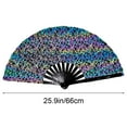 thumbnail image 2 of Holographic Laser Colors Hand Fan,Clack Handheld Fan,Large Folding Hand Rave Fan for Festivals,Halloween,Rainbow Outfits,Disco Party,Burlesque,Drag Queen for Rave Accessories and Home Decoration 3 Pc, 2 of 5