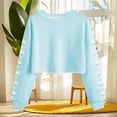 thumbnail image 2 of Hinvhai Women's Floral Print Long Sleeve Crewneck Shirt Oversized Casual Pullover Solid Color Top Fashion Sweatshirt Sky Blue L(L), 2 of 5