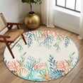 thumbnail image 2 of Round Rugs 5 Ft, Summer Ocean Non Slip Area Rugs for Kitchen Bedroom Entryway, Watercolor Coastal Coral Shell Seaweed Beige Washable Carpet Runner Rug Floor Mats for Bedroom Home Decor, 2 of 8