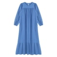 thumbnail image 4 of YONGHS Womens Abaya Long Sleeve Muslim Prayer Dress Casual Ruffle Islamic Kaftan with Pocket Blue M, 4 of 7