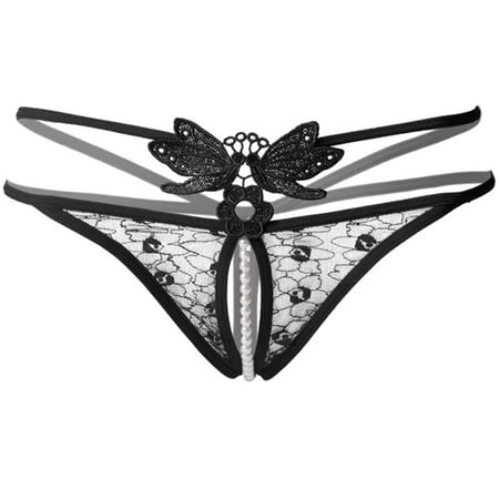 

DENGDENG Solid Low Rise Thongs for Women Pack See Through Breathable Sexy Lace Bow G String