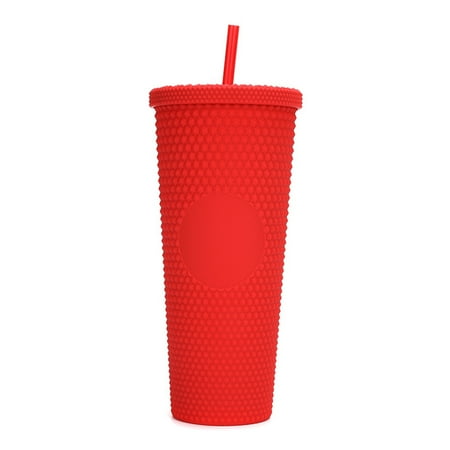 

710ML/24OZ Large Capacity Water Cup Fully Studded Matte Tumbler Reusable Cup with Wide Opening Leak-Proof Lid Straw