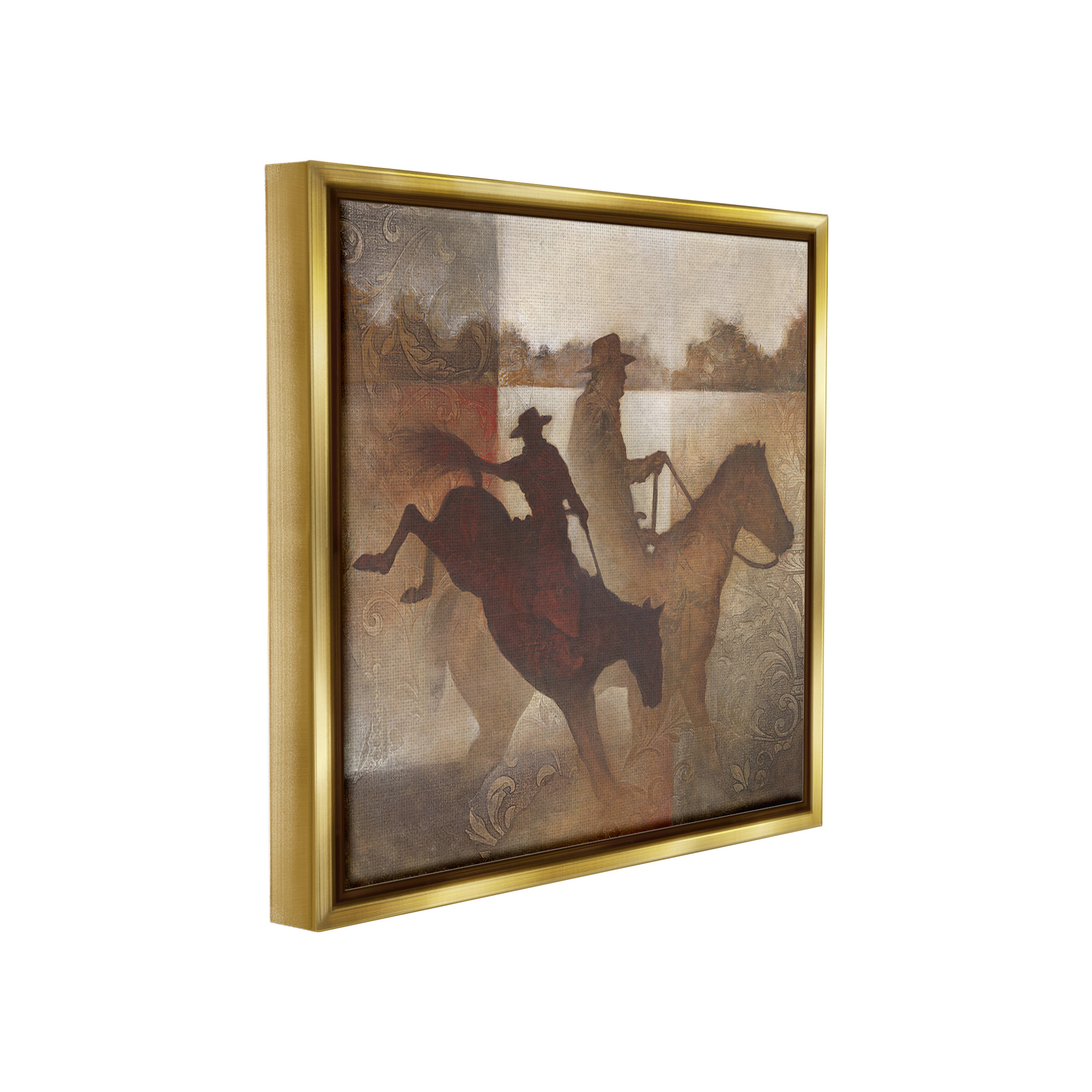 Stupell Industries Rustic Cowboy Silhouettes Animals & Insects Painting Gold Floater Framed Canvas Art Print Wall Art, 18 x 18