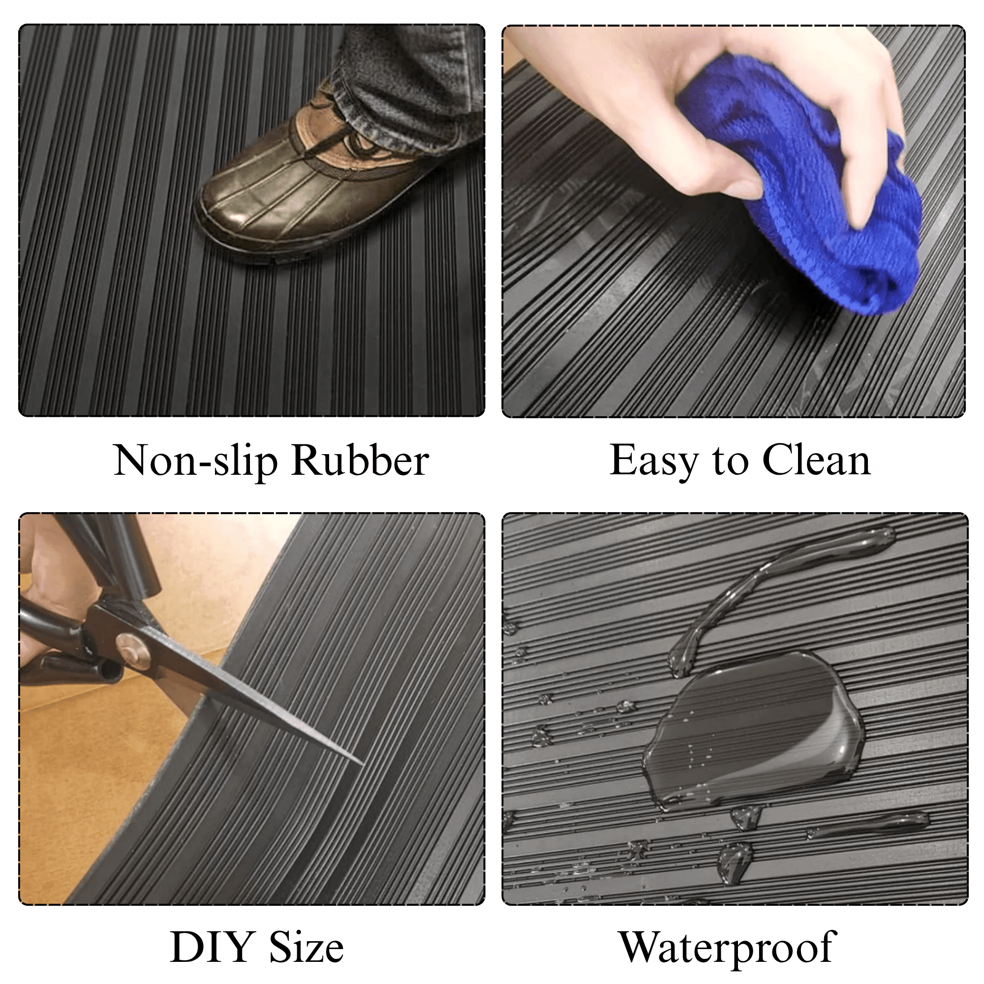 Qunbio Corrugated Rubber Floor Mat, 3.3ft x 9.8ft Fine Rib Heavy Duty Garage Floor Mat for Home, Entryway, Lab, Indoor Outdoor Floor Protection