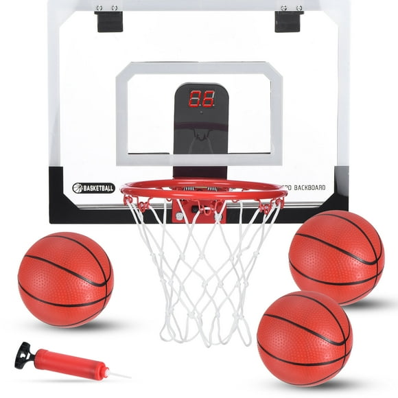Unique Bargains Indoor Mini Basketball Hoop Set 16'x12' Door Basketball Hoop Electronic Scoreboard with 3 Mini Basketball