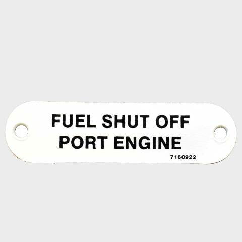 Carver Boat Label Tag 7160922 | Fuel Shut Off Port Engine White Plastic