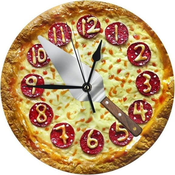 Digital Wall Clock 10 Inch Round Clock Pizza School Clock Digital Silent No-Ticking Decorative Living Room Bedroom Office Home Classroom