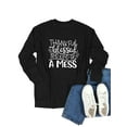 thumbnail image 3 of QAFOPEH Women Thankful Blessed And Kind Of A Mess Round Neck Pocket Sweatshirt Top, 3 of 7
