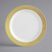 Gold Visions 9" Bone / Ivory Plastic Plate with Gold Lattice Design - 120/Case