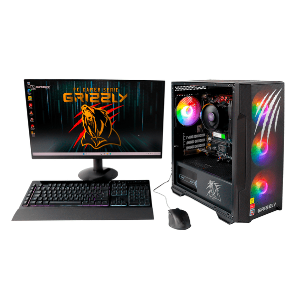 PC Gamer Grizzly amd ryzen 7 8700g 4.2ghz 32gb nmve 1tb monitor 27" kit teclado y mouse wifi bt pg-amd074