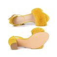 thumbnail image 4 of BLISSFUL STEP Women's Faux Fur Ankle Strap Block Heel Open Toe Sandals Yellow 11, 4 of 7