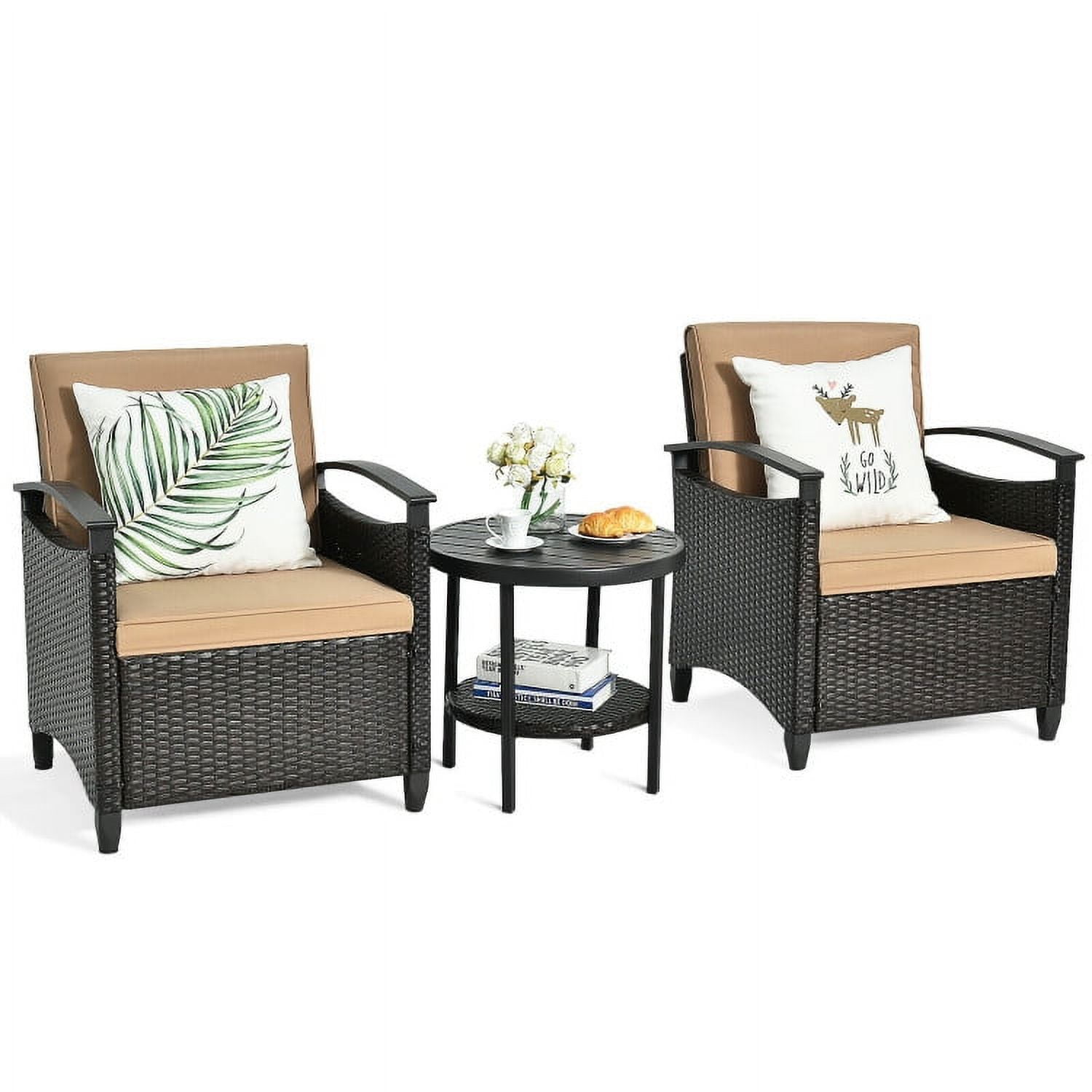 Aimee Lii 3 Pieces Wicker Patio Furniture Set, Cushioned Sofa, Small Patio Set with Round Coffee Table Aimee Lii 3 Pieces Wicker Patio Furniture Set, Cushioned Sofa, Small Patio Set with Round Coffee Table