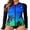 Dark Blue-Coconut tree, variant on Women's Zipper Gradient Swimsuit Tops Crew Neck Long Sleeve Rash Guard Workout Running Tops UPF 50+