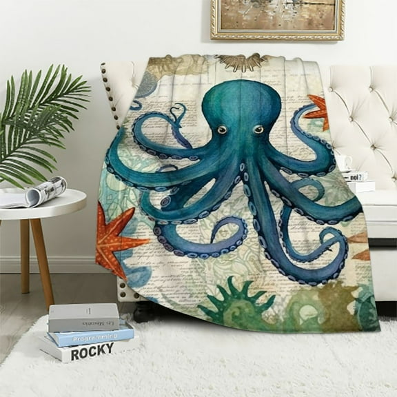 COMIO  Octopus Throw Blanket Gifts for Women Girls, Ocean Animal Theme Decor for Couch Bed Sofa Travelling Camping, Birthday Christmas Soft Cozy Lightweight Blankets for Kids Adults