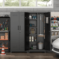 thumbnail image 5 of Marcree 72.8" H Metal Broom Closet Storage Cabinet, Garage Storage Cabinet with Pegboard & Hanging Rod Hooks for Garage Home, Black, 5 of 7