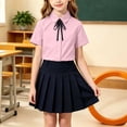 thumbnail image 2 of Fancifize Lapel Button Shirts for Girls Casual Short Sleeve School Uniform Blouses with Tie Kids Preppy Look Tops, 2 of 6