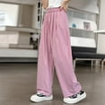 thumbnail image 6 of Lenpel Girls' Wide Leg Pants Loose Elastic High Waisted Pleated Pull on Casual Trousers Lightweight Summer Pants 4-14 Y, 6 of 7