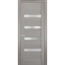Solid Interior French Pre-Hung Door | Quadro 4113 Grey Ash with Frosted Glass | Single Regular Panel Frame Trims Handle | Bathroom Bedroom Sturdy Doors -42" x 80"