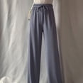 thumbnail image 1 of Pantalones anchos de pierna para mujer, pantalones casuales holgados de cintura alta con cordón para verano, color gris, 1 of 1