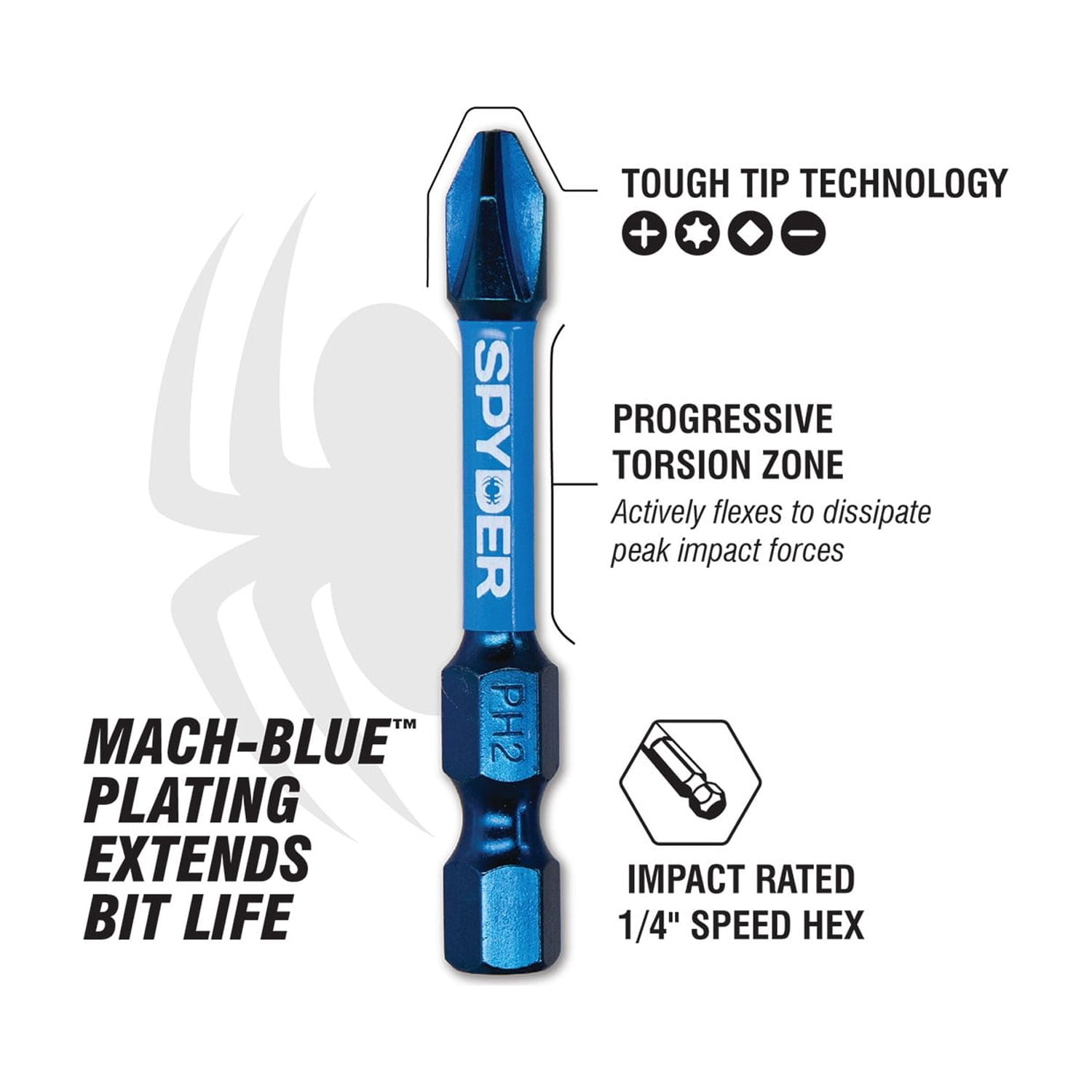 Spyder 19072 PH2 1/4-in x 1-in Phillips Impact Driver Bit 25 Piece