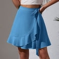 thumbnail image 2 of Short Skirt Women Ruffled High Waisted Lace Up Solid Color Casual for Party Summer Blue S, 2 of 7
