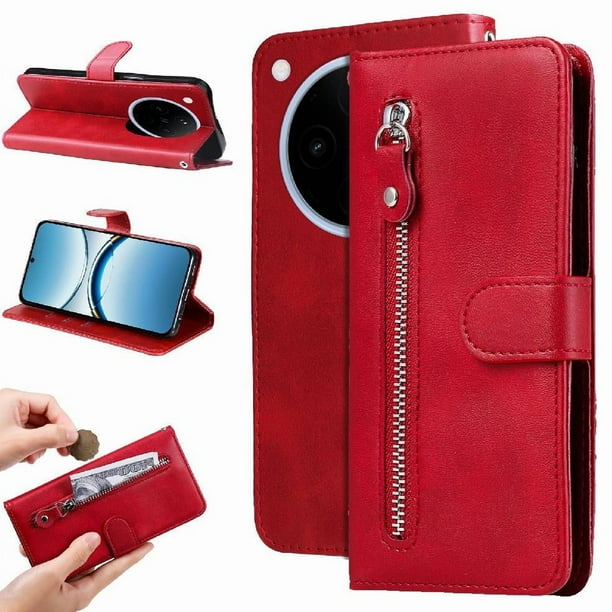 Estuche de Cuero PU con Cierre para OPPO Find X8 Pro , Funda Protectora con Billetera y Correa