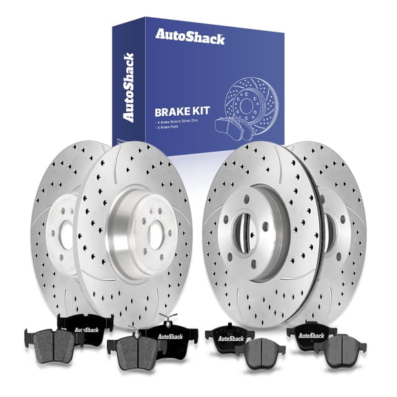 AutoShack Front Vented & Rear Solid Drilled & Slotted Silver Zinc Coated Brake Rotors   Premium Ceramic Pads 12-PC Brake Kit Replacement for 2017-2019 Ford Escape SilverShield Pro