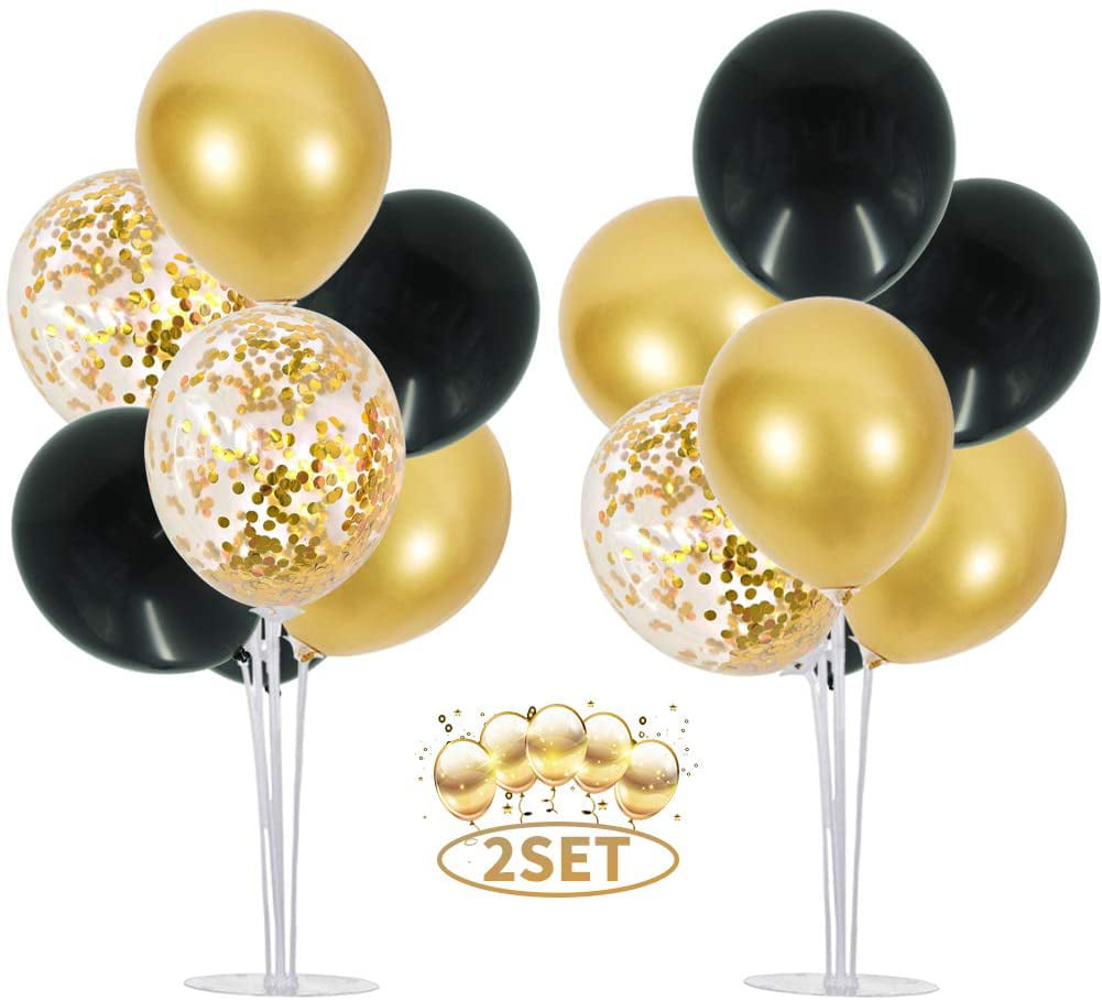 BALLOON DISPLAY TABLE CENTREPIECE BLACK AND SILVER 60th  BIRTHDAY PARTY 