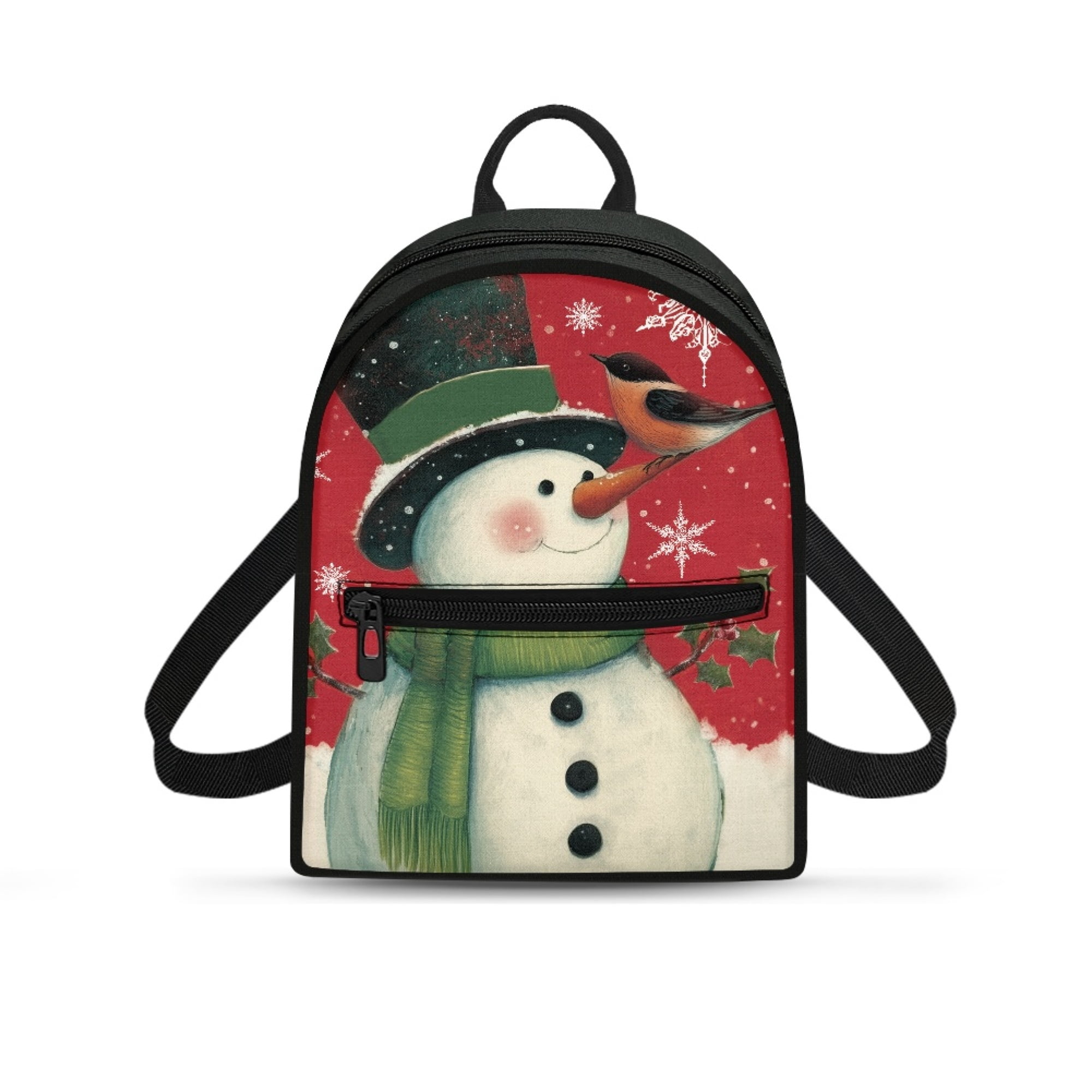 Chririnla Christmas Snowman Mini Backpack with Zipper Pocket Waterproof Lightweight Polyester Daypack for Women Hiking and Daily Work