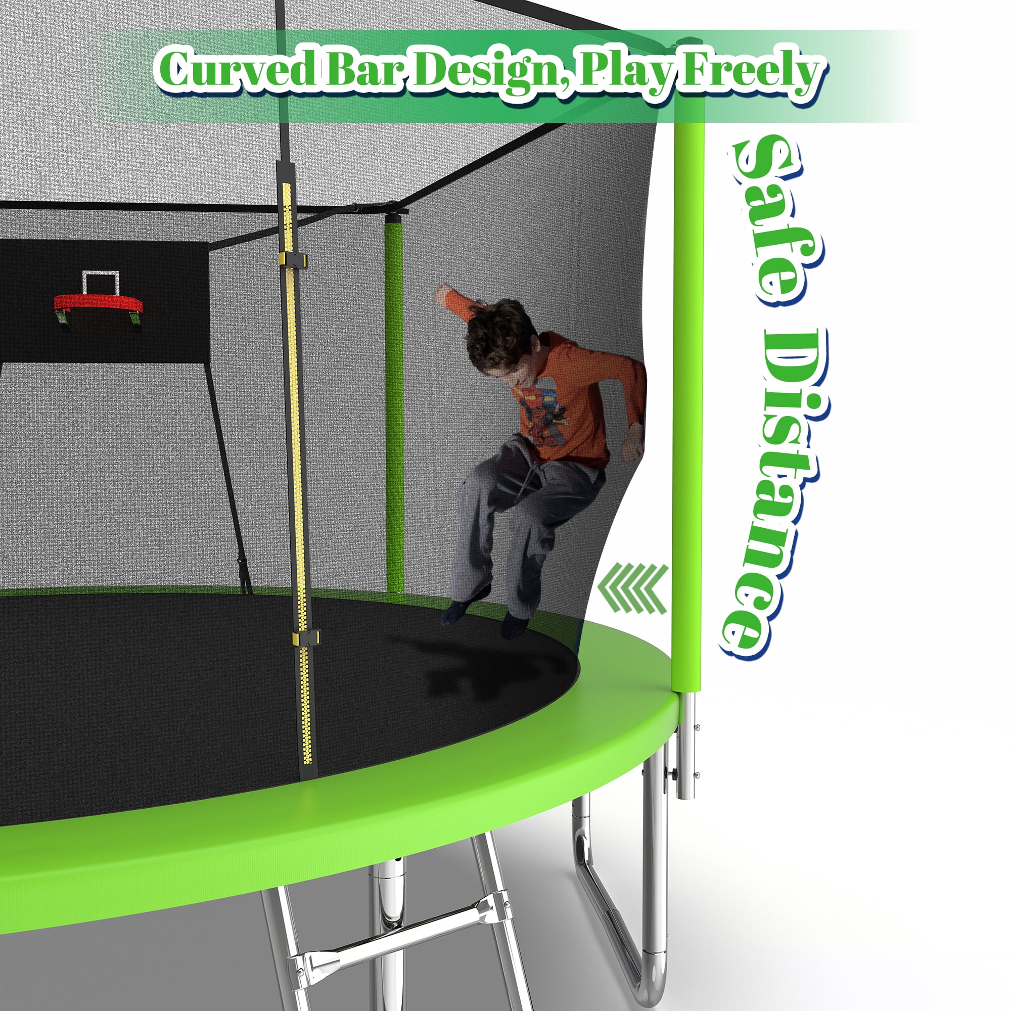 Leumius 14ft Trampoline with Basketball Hoop,Outdoor Trampoline with with Enclosure Net,Heavy-Duty Backyard Trampoline for Adults and Kids,Green