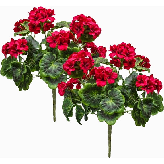 Morttic 2PCS 19'' Artificial Geraniums Silk Flowers Outdoor Garden Hanging Basket Porch Home Decor (Red)