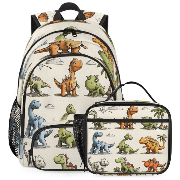 Herdesigns Cartoon Dinosaur Backpack with Lunch Box Funny Annimal Lightweight Large Travel Work Laptop Backpacks Set Casual Daypacks