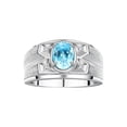 thumbnail image 1 of RYLOS Men's Rings 14K White Gold Rings Classic Designer Style 8X6MM Oval Gemstone &  Diamond Ring Blue Topaz December Birthstone Rings For Men Size 9, 1 of 7