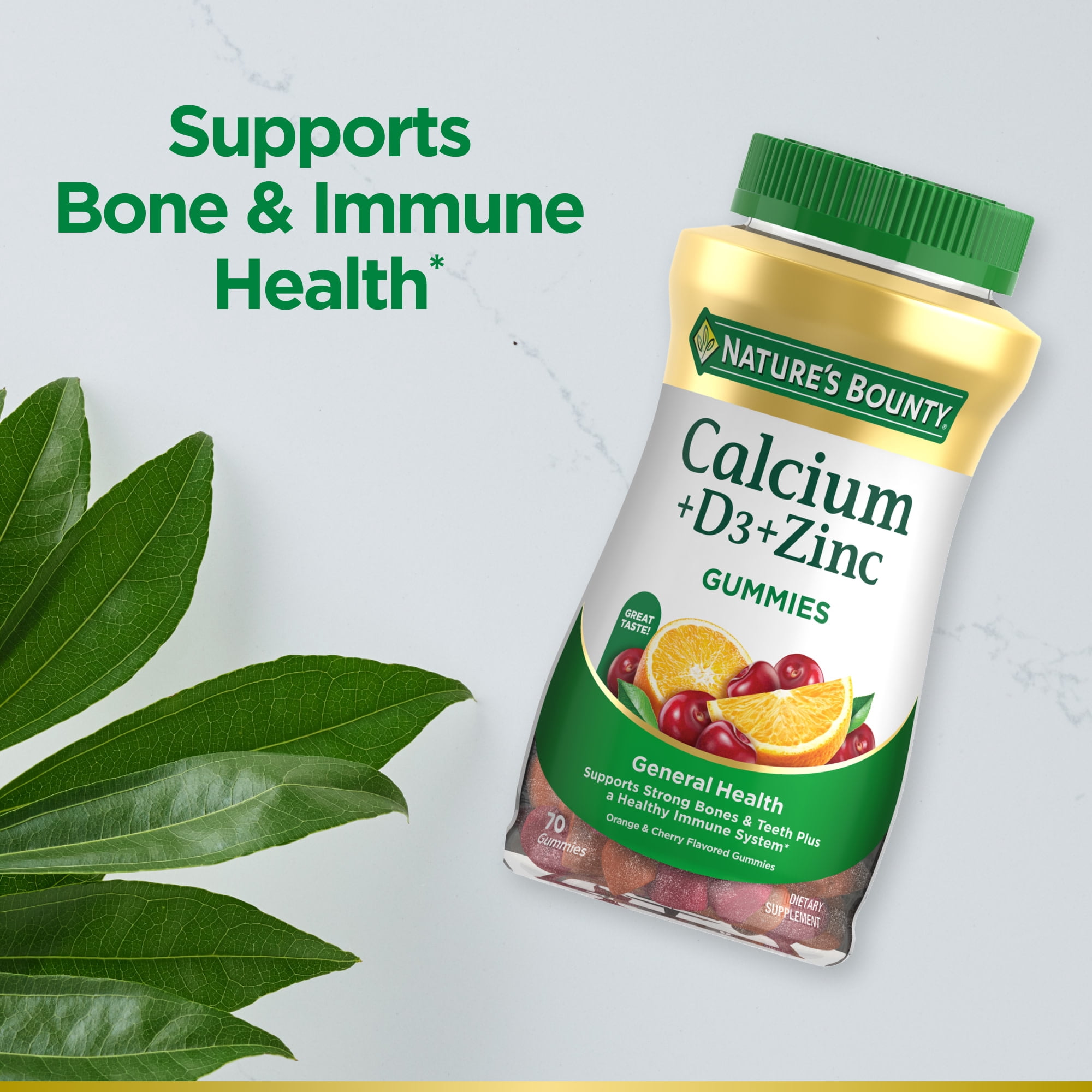 Nature’s Bounty Calcium + D3 + Zinc Immune Support Gummies, 500mg, Orange & Cherry Flavor, 70 Count