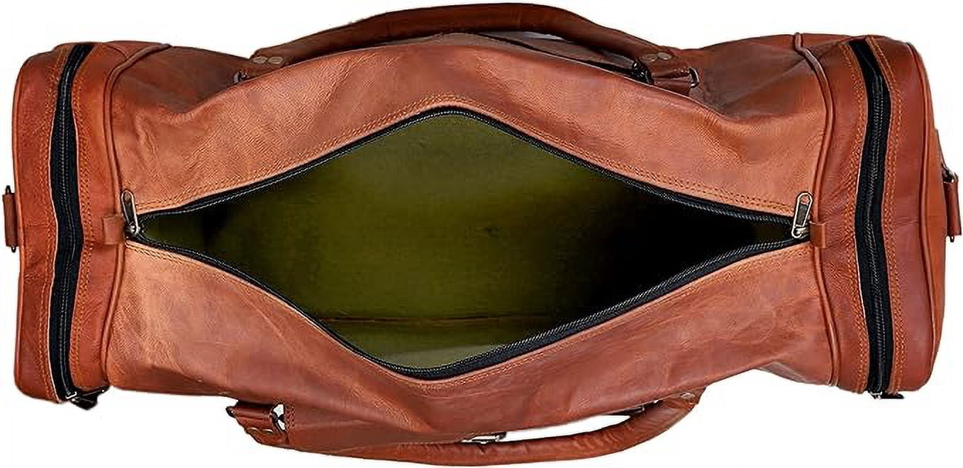 RUZIOON 24 Inch Genuine Leather Duffel Travel Overnight Weekend Leather Bag Sports Gym Duffel Luggage Travel Bag For Men And Women travelling cabin duffle yoga gym bag (24 inch brown)