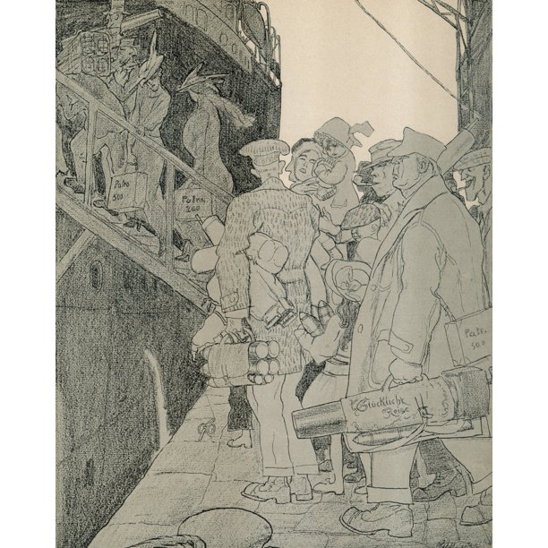 German Cartoon Satirizing Us Neutrality After The Ww1 Sinking Of The Lusitania American Tourists Board A Passenger Liner With Ammunition For The British Hidden In Their Luggage By Paul Rieth History German Cartoon Satirizing Us Neutrality After The Ww1 Sinking Of The Lusitania American Tourists Board A Passenger Liner With Ammunition For The British Hidden In Their Luggage By Paul Rieth History