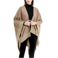 thumbnail image 4 of Odeerbi Shawl Wraps for Women 2024 Fall Winter Poncho Open Front Cape Cardigan Trendy Color Matching Cloak Sweater Tops Dark Gray, 4 of 4