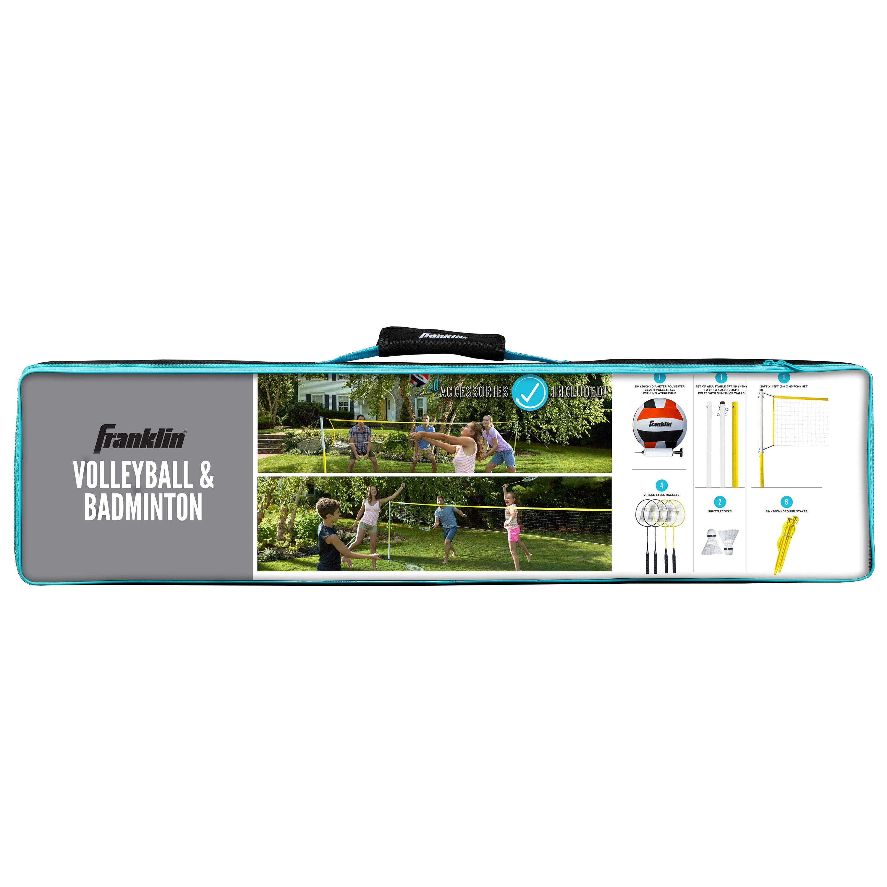 Franklin Sports Beach + Backyard Volleyball Set + Badminton Set with  Speaker - Bluetooth Net + Pole Set – with Pump, Bluetooth Speakers + Carry  Bag