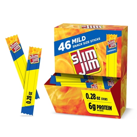Slim Jim Smoked Meat Sticks, Mild Flavor, 6g Protein Per Serving, Snack Size, Father's Day Bulk Snack Gifts, 0.28 oz. (46 Count)
