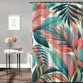 thumbnail image 2 of Awypu Tropical Summer Hawaiian Style Coral Orange Aqua Blue Green Leaf Print Decorative Bathroom Shower Curtain Set with Hooks White, 2 of 7