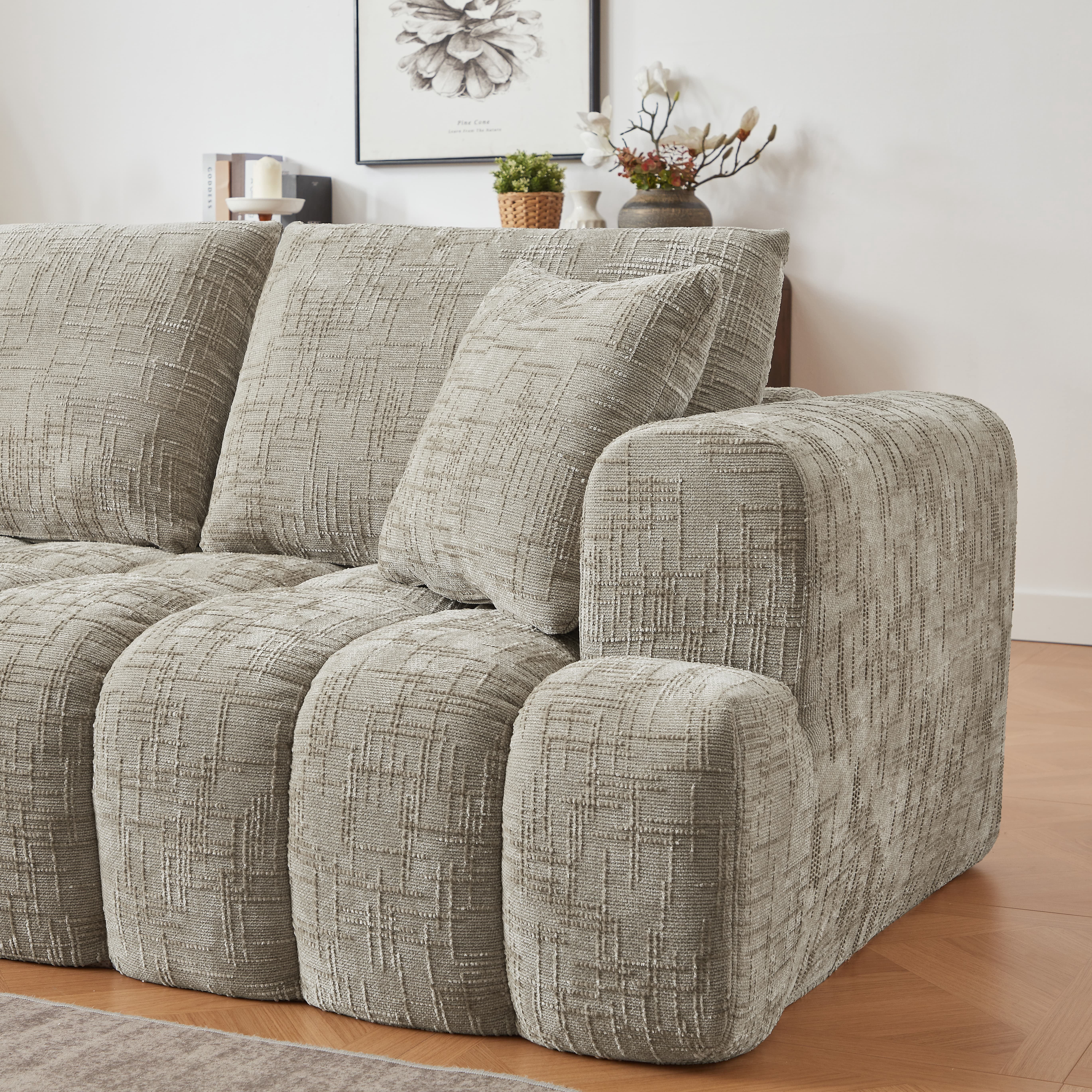 MAYEERTY 108.3" Khaki Chenille L-Shaped Modular Sectional Sofa, Pocket Spring No Assembly Couch for Living Room Apartment