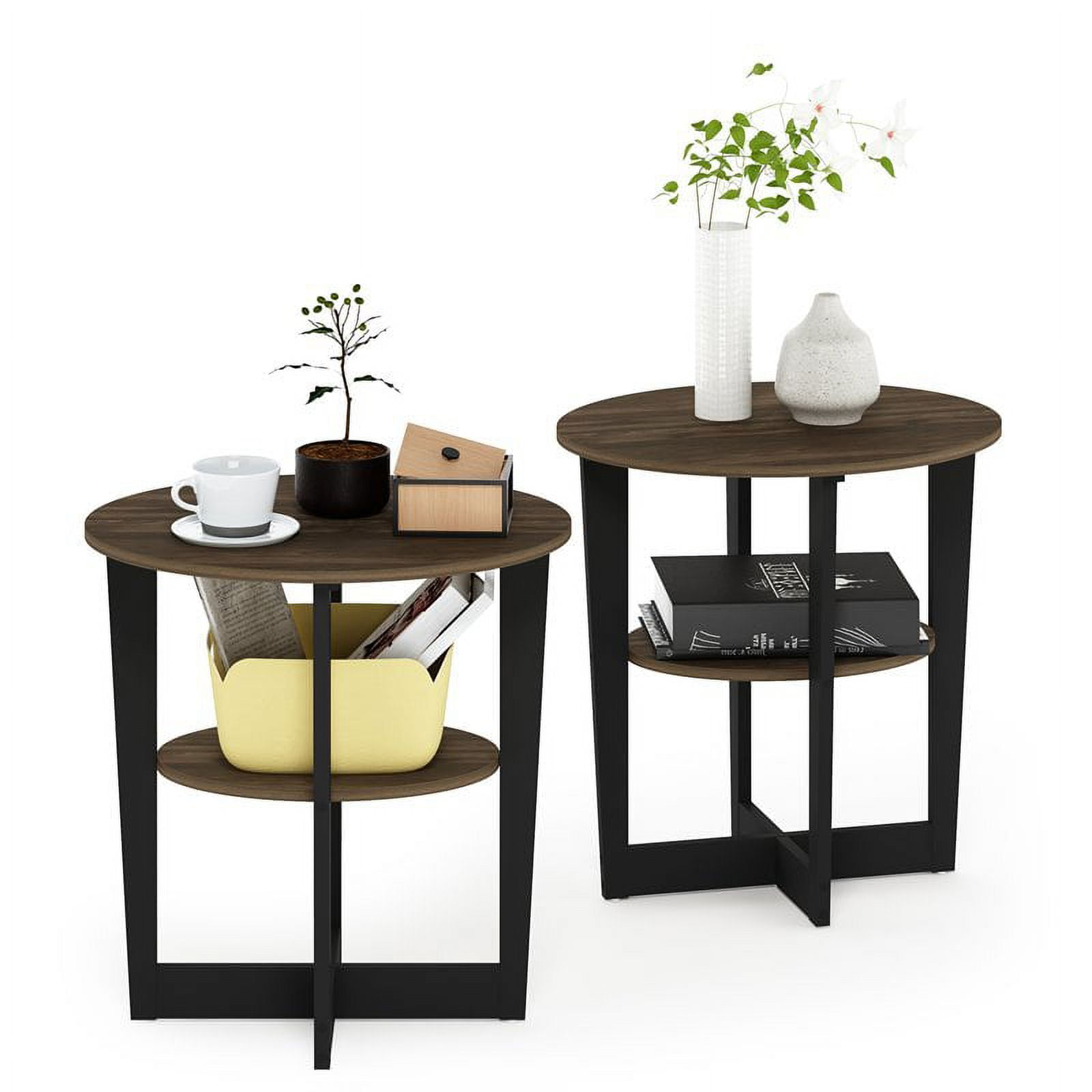Furinno JAYA Oval End Table, Set of Two, Columbia Walnut/Black