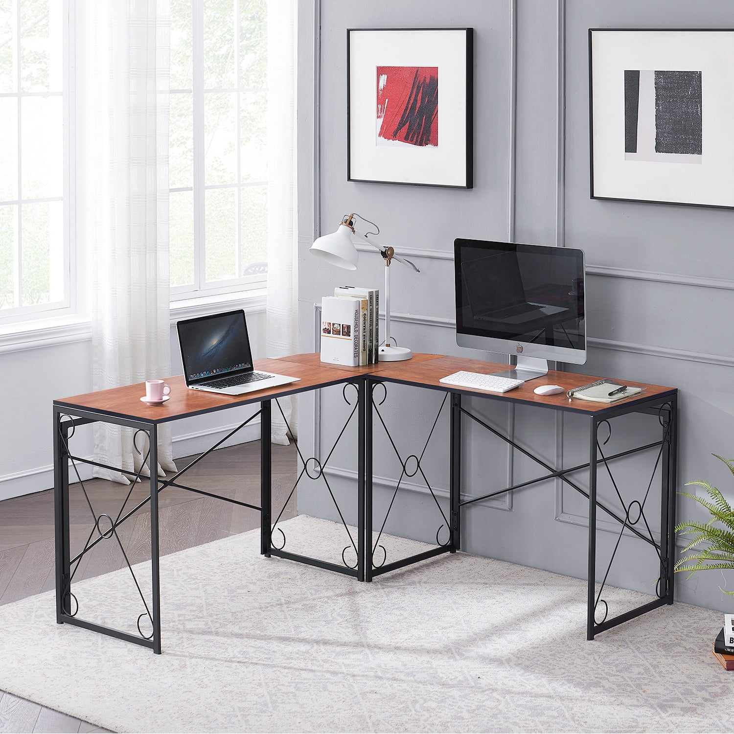 VECELO LShaped Computer Desk, Corner Writing Desk Workstation for Home