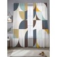 thumbnail image 3 of Brown Teal Beige Geometric Semi Sheer Curtains 108 Inch Length 2 Panels Set,Middle Century Modern Abstract Art Sheer Kitchen Curtain Privacy Window Curtain for Living Room Bedroom Rod Pocket Drapes, 3 of 7