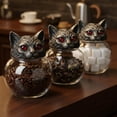 thumbnail image 4 of Handcrafted Gothic Cat Apothecary Spice Jars, Vintage Glass Storage Containers with Red-Eyed Cat Lids, Decorative Herb & Tea Jars with Ornate Tray, 4 of 5