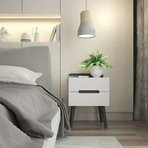 Zzbiqs Nightstand with 2 Drawers,Bedside Table for Bedroom,Living Room,Sofa Side,White, Dark Gray