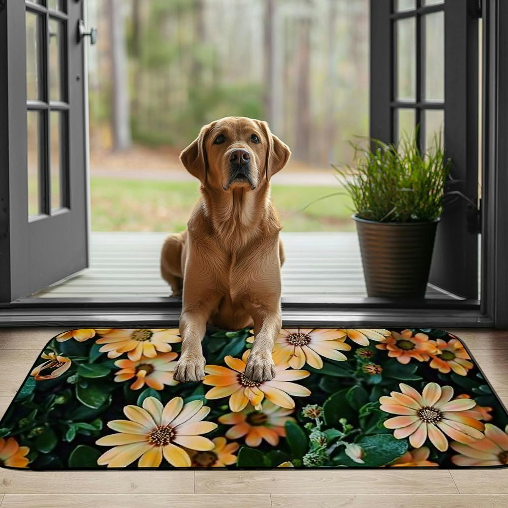 PHYHOO Doormat Floor Rug/Mat - Flower Natural Nature Summer Plant Floral Green Decorative Door Mat, Door Mat with Non-Slip Rubber Backing, Easy Cleaning, Traps Dirt, Rug for Entry, Patio